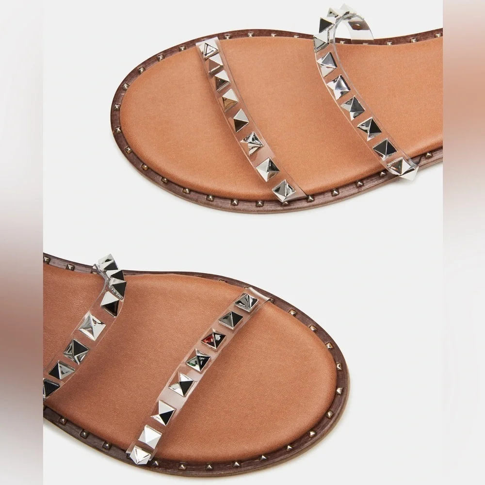 Michael Kors Metallic Studded Sandals TRAVEL CLEAR